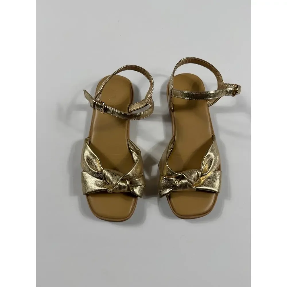 J.Crew Crewcuts Metallic Gold Bow Ankle Strap Sandals Girls Size 1